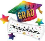  Fólia lufi ballagásra "You did it grad congratulations" szivárványos ballagó kalap 109 cm (1058025348-P)