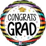  Fólia lufi ballagásra "Congrats Grad" színes csíkos 45 cm (1058026263P-P)