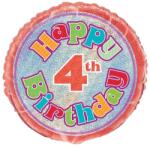  Fólia lufi Happy 4th Birthday évszámos prizmás hologramos 45 cm 055491 (1049055491)