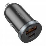 BOROFONE BZ22 Scenery autós töltő, 30W, 3A, 1 x USB-A - 1 x USB-C, fekete