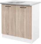  Praktik 80 alsó szekrény 2 ajtós mosogatós, fehér-sonoma tölgy (PR80A2AMFHST)