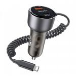 YESIDO Y57 autós töltő, 50W, 3A, 1 x USB-A - 1 x USB-C, Lightning kábellel, fekete