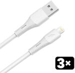 AVAX CB4306 3x USBA-Lightning gyorstöltő szilikon kábel szett, fehér - 1, 5m (AVAX CB4306)