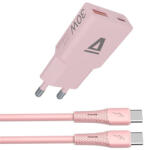  AVAX CH6417 NANO GaN USB-A + USB-C 30W hálózati gyorstöltő, rózsaszín + 60W USBC töltőkábel 1.5m (AVAX CH6417) - bstrade