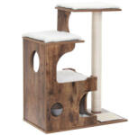 Feandrea PCT70HW 86 cm Macskafa Középméretű Torony 3 Pihenőhellyel és Barlanggal MDF Fa Furnér Szizál Oszlop Mosható Plüss Rusztikus Barna Fehér (PCT70HWV2)