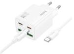 hoco. N55 hálózati töltő 2 USB+2 Type-C aljzat (20W, GaN, PD gyorstöltő 3.0 + Type-C kábel) FEHÉR