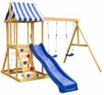 Ginger Home 4 az 1-ben fa játszóvár 2, 2 m csúszdával - Mászókával, mászóhálóval és 2 hintával, kerti játszótér, 308x318x244 cm (SG3A)