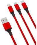 XO iPhone adatkábel, töltőkábel, iPhone 8pin, lightning, Type-C, Micro usb, 3in1, piros, 2.4A 1.2m, XO NB173