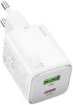 hoco. USB A + USB C QC3.0 PD 3A 20W N41 Telefon Töltő Fehér