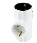 Somogyi Elektronic TPF-26 hálózati elosztó, T-alakú, 3 földelt aljzat gyermekvédelemmel, max. 3680W, fehér