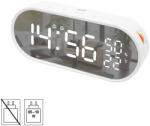 Somogyi Elektronic LTC06 ébresztőóra, USB töltőkimenet, fehér kijelző, két ébresztési időpont, hőmérséklet és páratartalom mérés