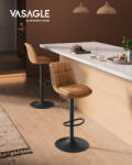 VASAGLE LJB095K01 bárszék 2 db-os szett magasságállítható forgó konyhai szék steppelt PU borítással háttámlával és lábtartóval karamell barna (EUZ-LJB095KN01)
