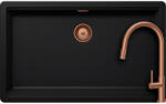 SCHOCK Schock Greenwich N-100XL konyhai mosogatótálca 750 x 456 mm Cristadur Puro, intenzív fekete és szűrőkosár, túlfolyó takaró és Schock Talia konyhai csaptelep kihúzható fejjel Réz (SETGN100XLPUTECOB)