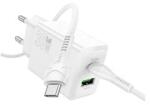 hoco. N71 hálózati töltő USB+Type-C aljzat (30W, PD gyorstöltő 3.0 + Type-C kábel) FEHÉR (179181)