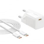 Baseus GaN5 Mini USB-C hálózati gyorstöltő adapter 25W, + USB-C-USB-C fonott kábel, 100W, fekete (P10110909113-01) (P10110909113-01)