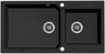 Laveo MILOS 2M 100 kétmedencés fekete gránit mosogató helytakarékos dugókiemelős szifonnal (OPSPM_7209)