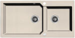 Laveo MILOS 2M 100 kétmedencés bézs gránit mosogató helytakarékos dugókiemelős szifonnal (OPSPM_4209)