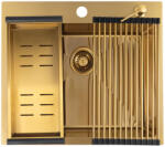 Laveo MALAWI arany színű beépíthető inox mosogató szifonnal, rollmat csepegtetővel, gyümölcsmosóval, mos. szer adagolóval, 50x58x20 cm (OPSLMA_G10D)