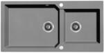 Laveo MILOS 2M 100 kétmedencés szürke gránit mosogató helytakarékos dugókiemelős szifonnal (OPSPM_5209)