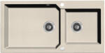 Laveo MILOS 2M 100 kétmedencés bézs gránit mosogató helytakarékos dugókiemelős szifonnal (SPM_4209)
