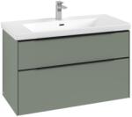 Villeroy & Boch Dulap baza suspendat Villeroy & Boch Subway 3.0 973x576x478 mm cu doua sertare, Soft Green, maner Volcano Black (C57001AF)