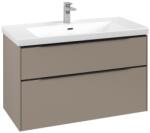 Villeroy & Boch Dulap baza suspendat Villeroy & Boch Subway 3.0 973x576x478 mm cu doua sertare, Taupe, maner Volcano Black (C57001VM)