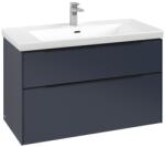 Villeroy & Boch Dulap baza suspendat Villeroy & Boch Subway 3.0 973x576x478 mm cu doua sertare, Marine Blue, maner Volcano Black (C57001VQ)