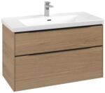 Villeroy & Boch Dulap baza suspendat Villeroy & Boch Subway 3.0 973x576x478 mm cu doua sertare, Nordic Oak, maner Volcano Black (C57001VJ)