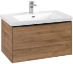 Villeroy & Boch Dulap baza suspendat Villeroy & Boch Subway 3.0 772x429x478 mm cu un singur sertar, Oak Kansas, maner Volcano Black (C57301RH)