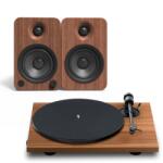Pro-Ject E1.2 + Kanto YU4 - Mikro hifi Bluetooth, optikai bemenettel és lemezjátszóval, dió, dió Mini Hifi
