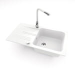 NERO Gránit Mosogató NERO Malta + Linea Kihúzható Fejes Csaptelep + Dugókiemelő Fehér