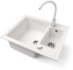 NERO Gránit Mosogató Nero Arriva + Magasított Csaptelep + Dugókiemelő Fehér