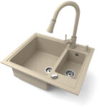 NERO Gránit Mosogató Nero Arriva + Kihúzható Zuhanyfejes Snake Csaptelep + Adagoló + Dugókiemelő Bézs