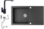 NERO Gránit Mosogató NERO Gold + Design Csaptelep + Dugókiemelő Fekete