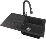 NERO Gránit Mosogató NERO Malta + Kihúzható Zuhanyfejes Snake Csaptelep + Adagoló Fekete
