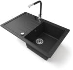 NERO Gránit Mosogató NERO Eris + Kihúzható Linea Csaptelep + Adagoló + Dugókiemelő Fekete