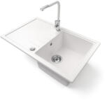 NERO Gránit Mosogató NERO Eris + Kihúzható Linea Csaptelep + Dugókiemelő Fehér