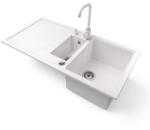 NERO Gránit Mosogató - Nero Solarys + Steel Csaptelep + Adagoló + Dugókiemelő Fehér