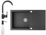 NERO Gránit Mosogató NERO Gold + Magasított Csaptelep + Adagoló Fekete