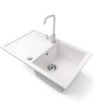 NERO Gránit Mosogató NERO Eris + Steel Csaptelep + Adagoló + Dugókiemelő Fehér