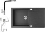 NERO Gránit Mosogató NERO Gold + Kihúzható Linea Csaptelep + Dugókiemelő Fekete