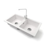 NERO Gránit Mosogató Nero Lybra + Design Csaptelep + Szifon Fehér