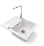 NERO Gránit Mosogatótálca NERO Monza + Kihúzható Linea Csaptelep + Dugókiemelő Fehér