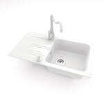 NERO Gránit Mosogató NERO Malta + Rusztikus Csaptelep + Adagoló Fehér