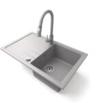 NERO Gránit Mosogató NERO Eris + Kihúzható Zuhanyfejes Snake Csaptelep + Dugókiemelő Szürke