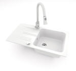 NERO Gránit Mosogató NERO Malta + Kihúzható Zuhanyfejes Snake Csaptelep + Dugóemelő Fehér