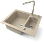 NERO Gránit Mosogató Nero Arriva + Kihúzható Linea Csaptelep + Adagoló + Dugókiemelő Bézs