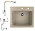 NERO Gránit Mosogató NERO Italia + Kihúzható Fejes Linea Csaptelep + Dugókiemelő + Bézs