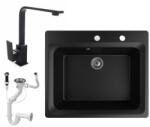 NERO Gránit Mosogató NERO Italia + Design Csaptelep + Dugóemelő Matt Fekete