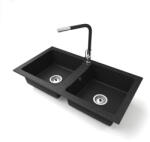 NERO Gránit Mosogató Nero Lybra + Kihúzható Linea Csaptelep + Szifon Fekete